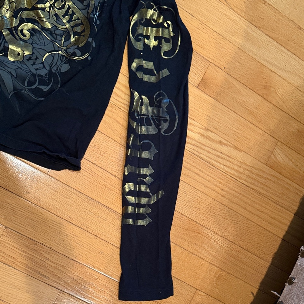 Ed Hardy by Christian Audigier Black and Gold Graphic Long Sleeve Shirt - Picture 4 of 6